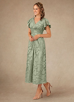 Azazie Vera Mother of the Bride Dresses Agave A-Line Pleated Floral Burnout Dress image2