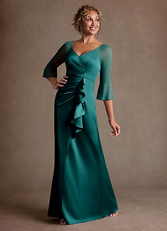 Azazie Nampa Moeder van de bruid jurken Kolom Jurk van Mesh Geplooid Pauw image2