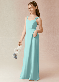 Azazie Denice Junior Aqua A-Line Chiffon Dress image3