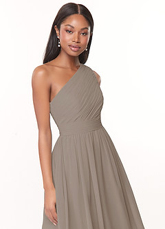 Azazie Katrina Bridesmaid Dresses Taupe A-Line One Shoulder Chiffon Dress image5