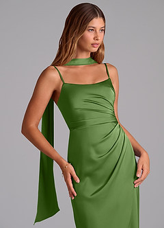 Azazie Calandra Brudtärnklänningar Klä av A-Linje i Stretch Satin Plisserad Basilika image5