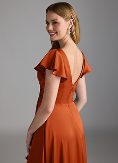 Azazie Omari Bridesmaid Dresses Burnt Orange A-Line Stretch Satin Dress image3