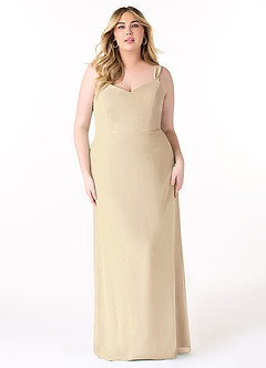 Azazie Denice Bridesmaid Dresses Champagne Sheath Pleated Chiffon Dress image9