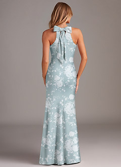 Azazie Doretta Bridesmaid Dresses Powder Blue Floral Mermaid Pleated Stretch Satin Dress image3