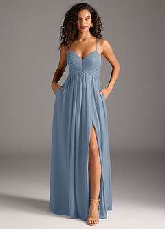 Azazie Alia Final Sale Dusty Blue A-Line Pleated Mesh Dress image1