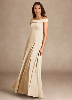 Azazie Ewa Mother of the Bride Dresses Champagne A-Line Off the Shoulder Mesh Dress image4