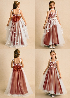 Azazie Darlina Robe Demoiselle D'honneur Fillette Robe Princesse en Tulle Dentelle Ivoire Paprika image2