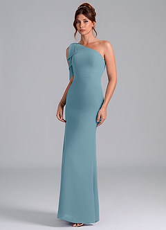 Azazie Rinna Bridesmaid Dresses Moody Blue Mermaid One Shoulder Chiffon Dress image3