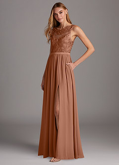 Azazie Elly Bridesmaid Dresses Bronzer A-Line Lace Scoop Neck Chiffon Dress image1
