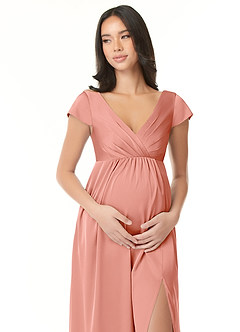 Azazie Allessia vestidos de dama de honor de maternidad Vestido de Corte En A Plisado Hasta el suelo Satén Elástico image4