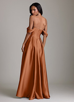 Azazie Loisa Abiti da Damigella Abito A-Line in Raso Elasticizzato a Spalla Scoperta Rame image2