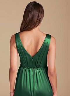Azazie Tanicia Bridesmaid Dresses Dark Green A-Line Pleated Metallic Satin Dress image5