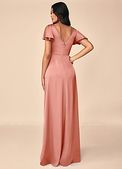 Azazie Soren Brautjungfernkleider A-Linie Plissee Stretch-Satin Kleid Koralle image2