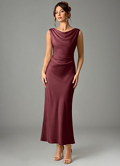 Azazie Kieryn Bridesmaid Dresses Merlot Mermaid Pleated Stretch Satin Dress image1
