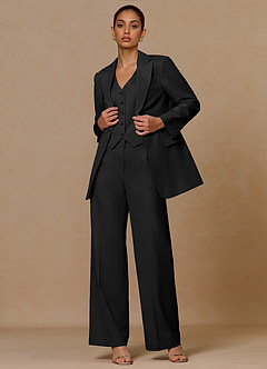 front Margaret Black Cotton Linen Blend 3-Piece Suit