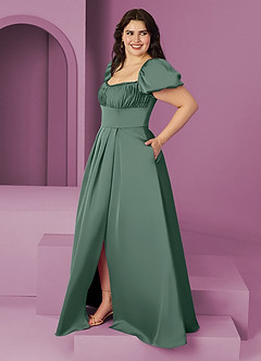 Barbie ♥ Azazie Robes de demoiselle d'honneur Robe Trapèze en Satin extensible Rayé Eucalyptus image9