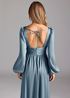 Azazie Norah Brautjungfernkleider A-Linie Stretch-Satin Kleid Staubblau image6