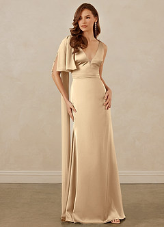 Christian Siriano Bridal for Azazie 1011 Bridesmaid Dresses Champagne Mermaid Bow Stretch Satin Dress image5