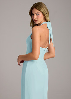 Azazie Keisha Bridesmaid Dresses Sea Glass Sheath Chiffon Dress image2
