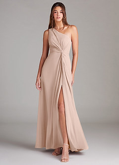 Azazie Brooke Brautjungfernkleider A-Linie One-Shoulder Chiffon Kleid Englisches Rosa image1