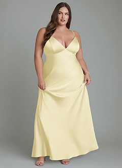 Azazie Stefania Bridesmaid Dresses Lemon Sorbet A-Line Stretch Satin Dress image11