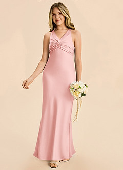 Azazie Hati Junior Powder Pink Mermaid Stretch Satin Dress image4