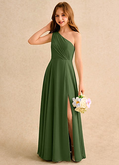 Azazie Puddles Girls Formal Flower Girl Klänningar Klä A-Line i Chiffong Ena axeln image3