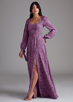 Azazie Leonia Bridesmaid Dresses Wisteria A-Line Long Sleeve Floral Burnout Dress image2