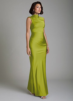Azazie Lumia Bridesmaid Dresses Lemongrass Sheath Corset Stretch Satin Dress image4