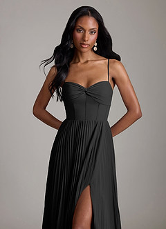 Azazie Akiko Probar vestidos en casa Vestido de Negro de Gasa de Corte en A con Escote de Corazón image2