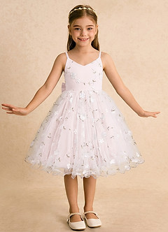 Azazie Junebug Blumenmädchenkleider Ballkleid Spaghetti Riemen Tüll Kleid Zartrosa image3