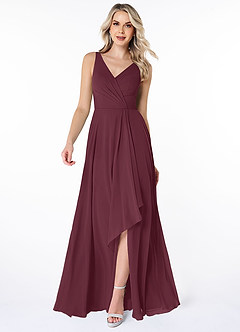 Azazie Calvi Final Sale Cabernet A-Line Ruched Chiffon Dress image1