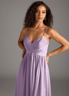 Azazie Alia Brautjungfernkleider A-Linie Plissee Stretch-Satin Kleid Frostiges Flieder image3