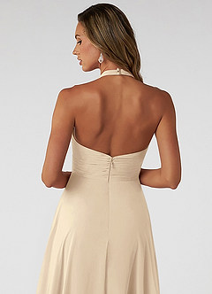Azazie Tessie Bridesmaid Dresses Champagne A-Line V-Neck Pleated Chiffon Dress image4