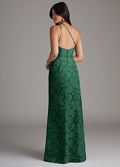 Azazie Mika Bridesmaid Dresses Dark Green Sheath One Shoulder Floral Burnout Dress image4