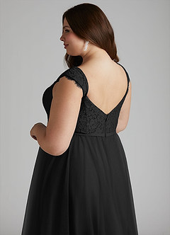 Azazie Luxi Vestidos de damas de honor Vestido de Negro de Tul de Corte en A con Plisado image11