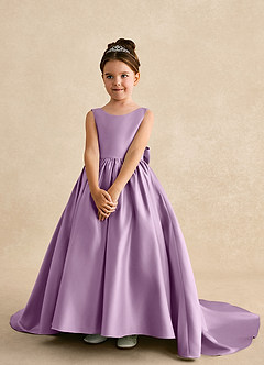 Azazie Mimia Flower Girl Dresses Wisteria A-Line Bow Matte Satin Dress image3