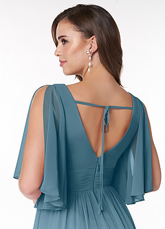 Azazie Temeka Brautjungfernkleider A-Linie Gestreift Chiffon Kleid Bermudablau image5