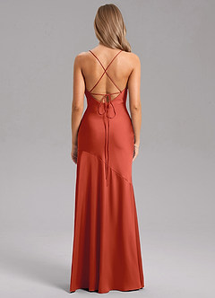 Azazie Grata Bridesmaid Dresses Rust Sheath Side Slit Stretch Satin Dress image2
