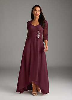 Azazie Devereaux Mother of the Bride Dresses Cabernet A-Line Lace Chiffon Dress image1