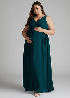 Azazie Yetta Maternity Bridesmaid Dresses A-Line V-Neck Gathered Chiffon Floor-Length Dress image9