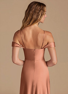 Azazie Jackalin Bridesmaid Dresses Bronzer A-Line Off the Shoulder Metallic Satin Convertible Dress image2