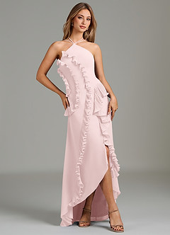 Azazie Yelena Bridesmaid Dresses Blushing Pink A-Line Ruched Chiffon Dress image5