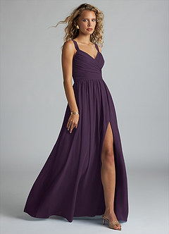 Azazie Aziza Bridesmaid Dresses Plum A-Line V-Neck Pleated Chiffon Dress image3