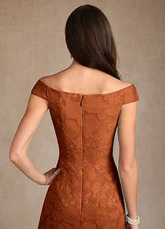 Azazie Moore vestidos de madre de la novia Vestido de Naranja Quemada de Devorado Floral de Corte en A con Cuello de barco image6