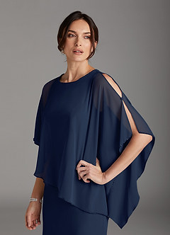 Azazie Sparrow Mère de la mariée Robes Robe Fourreau en Mousseline de soie Paillettes Bleu Marine Foncé image6