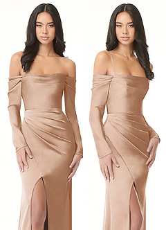 Azazie Hallie Bridesmaid Dresses English Rose Sheath Off-The-Shoulder Long Sleeve Stretch Satin Convertible Dress image9