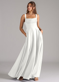 Azazie Shaude Abiti da Damigella Abito A-Line in Raso Elasticizzato Plissettato Bianco image9