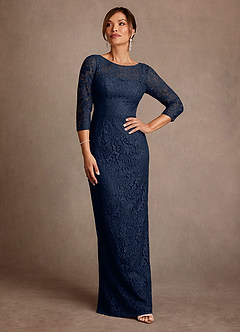 Azazie Van Buren Mother of the Bride Dresses Dark Navy Sheath Lace Dress image3