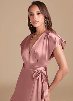 Azazie Nico Robes de demoiselle d'honneur Robe Trapèze en Satiné métallisé Plissée Rose Poussiéreuse image2